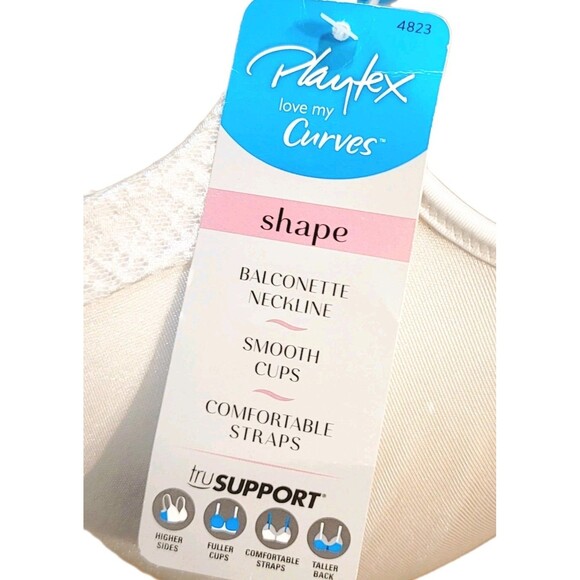 Playtex 40DDD Love My Curves Balconette Underwire Bra 4823 Molded Cups White NWT - Picture 9 of 11
